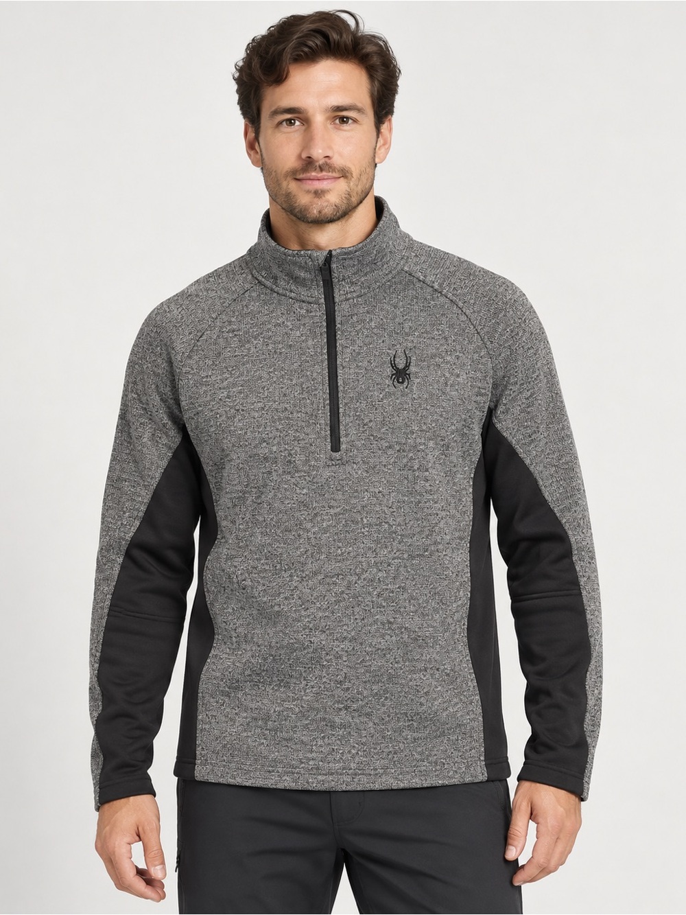 Spyder Men’s Large 1/4 Zip Pullover Gray Black Fleece Sweater Ski Outdoor 199307